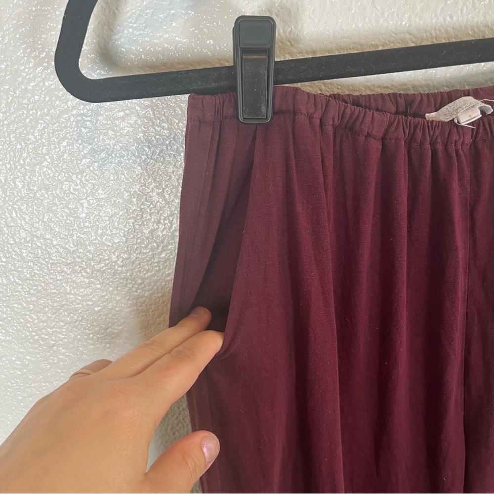 Skin Organic 100% Pima Cotton Wide-Leg Relaxed Burgundy Pants Women’s 1 - Picture 4 of 8